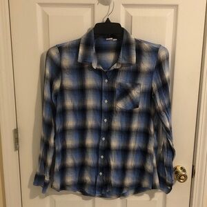 GAP Women’s Casual Blue and Black Plaid Shirt